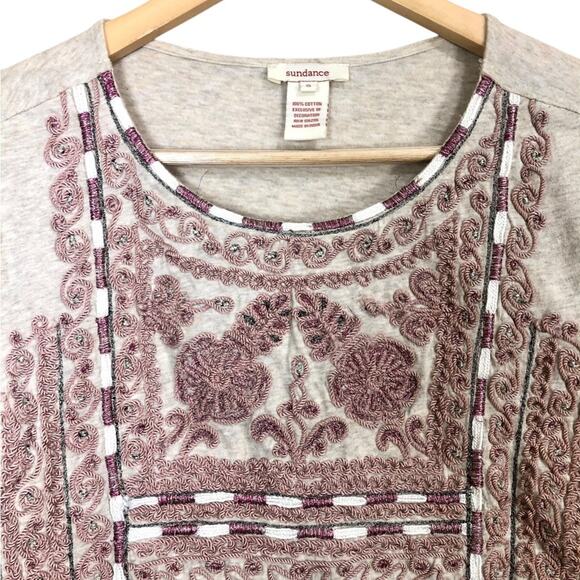Sundance Embroidered Rope Yoke Eyelet Sleeve T-Shirts Tan Size Small - Picture 3 of 7